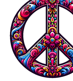 A colorful peace sign with a black background